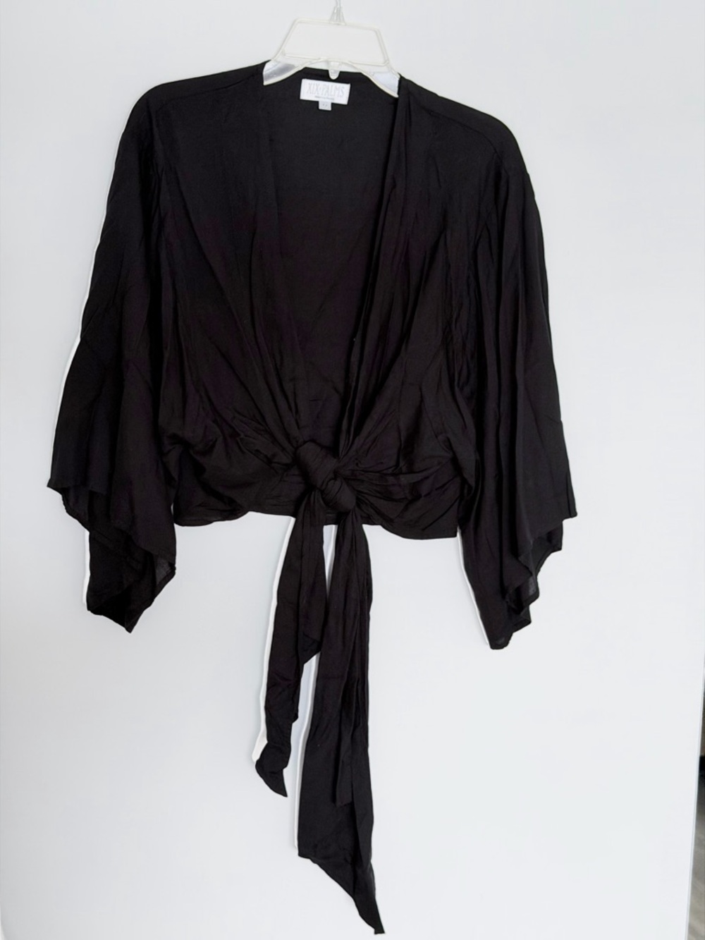 Twist-Front Black Tie-Front Blouse